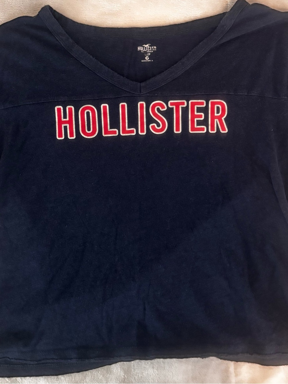 Hollister Dark Blue V-Neck Tee with White Logo